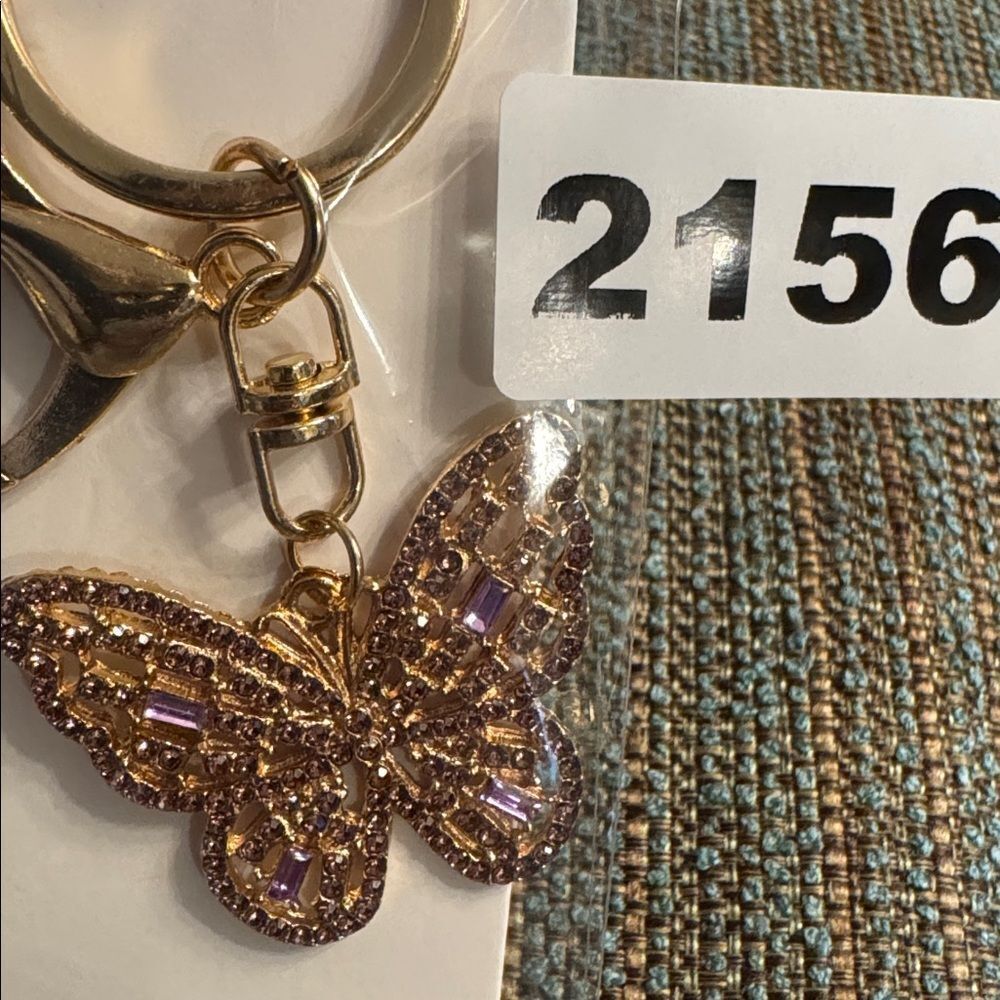 2156 Rhinestone Butterfly Key Ring, Bag Charm - Picture 2 of 2